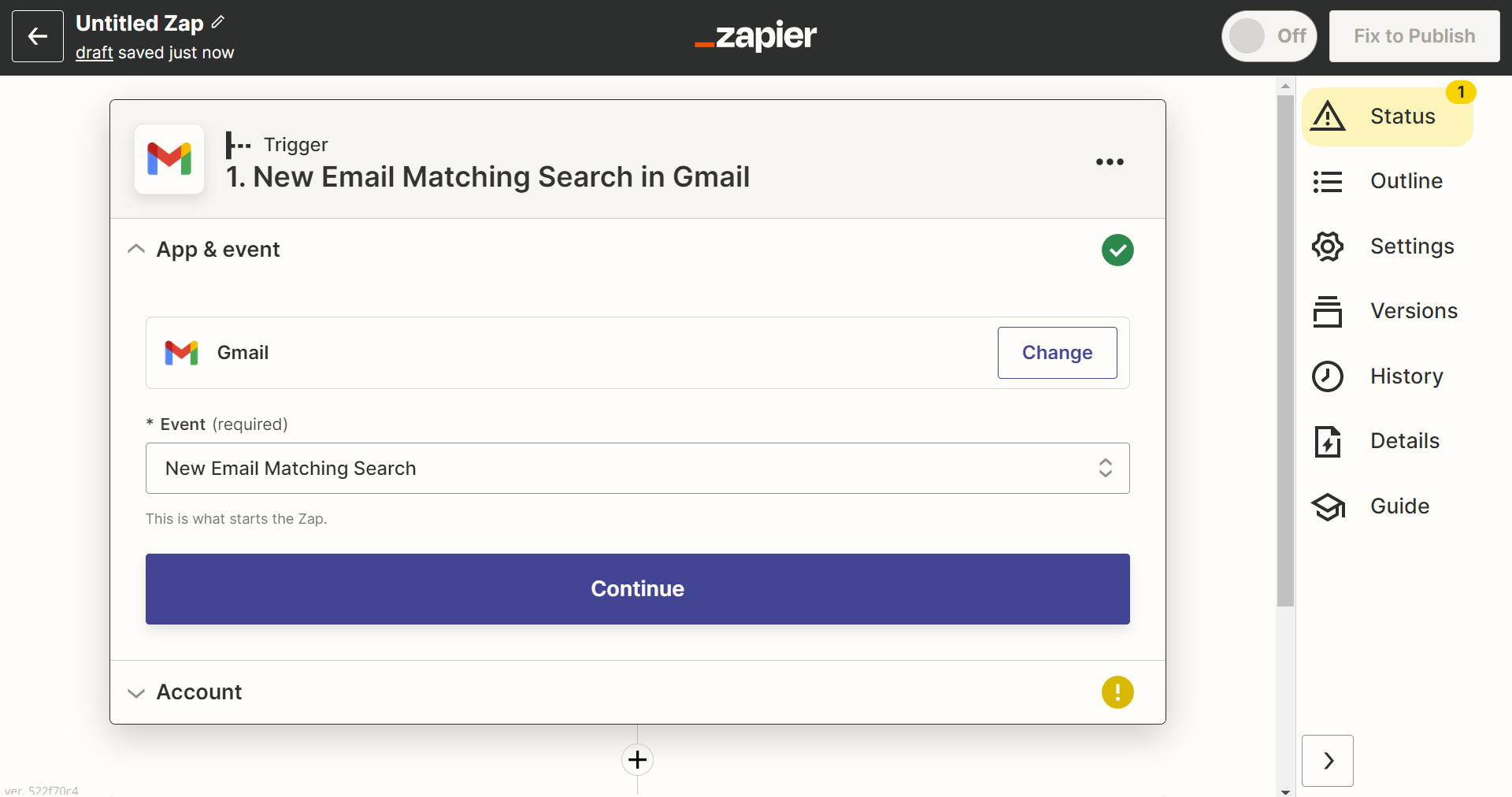 Under "Event," select "New Email Matching Search."