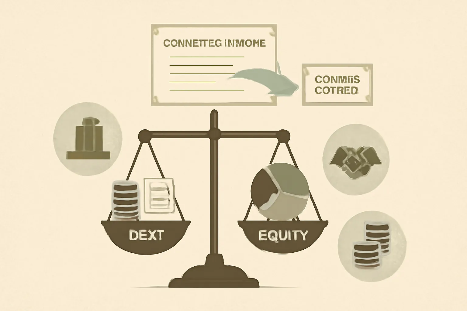 Minimalist illustration showing convertible shares balancing debt and equity benefits for startups.