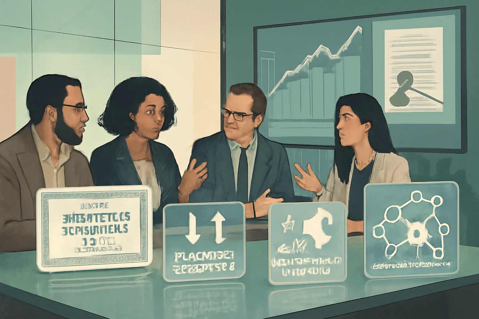 Startup team discussing Series Seed Preferred Stock with financial icons and legal visuals.