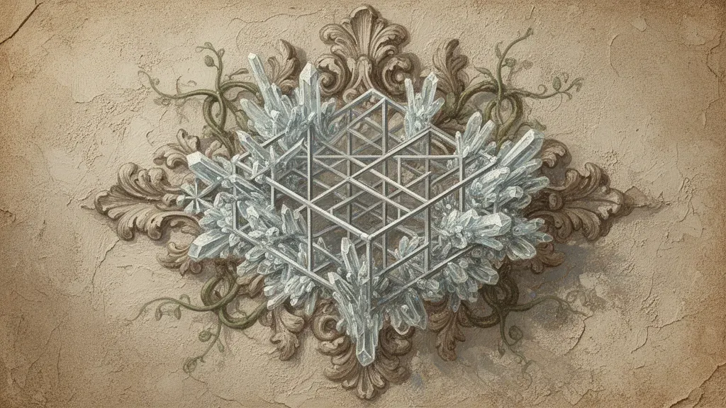Abstract navy lattice with teal crystals, cream/copper accents; baroque vines; heavy grain; right space