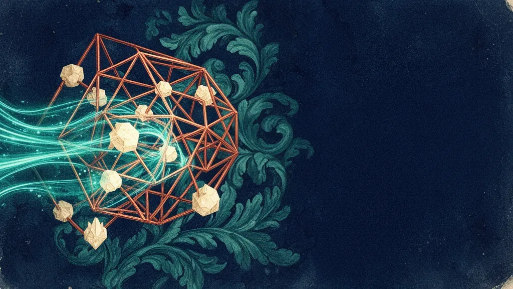 Copper lattice with acanthus, teal trails forming cream nodes on navy fresco, space right