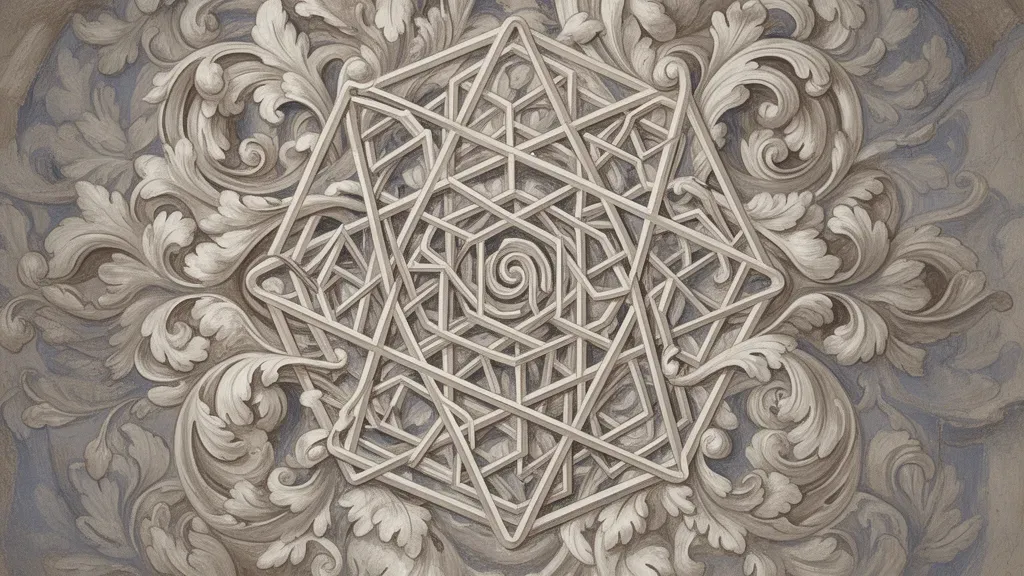 Abstract navy lattice with teal strata, copper nodes; grainy fresco texture, right-side negative space.