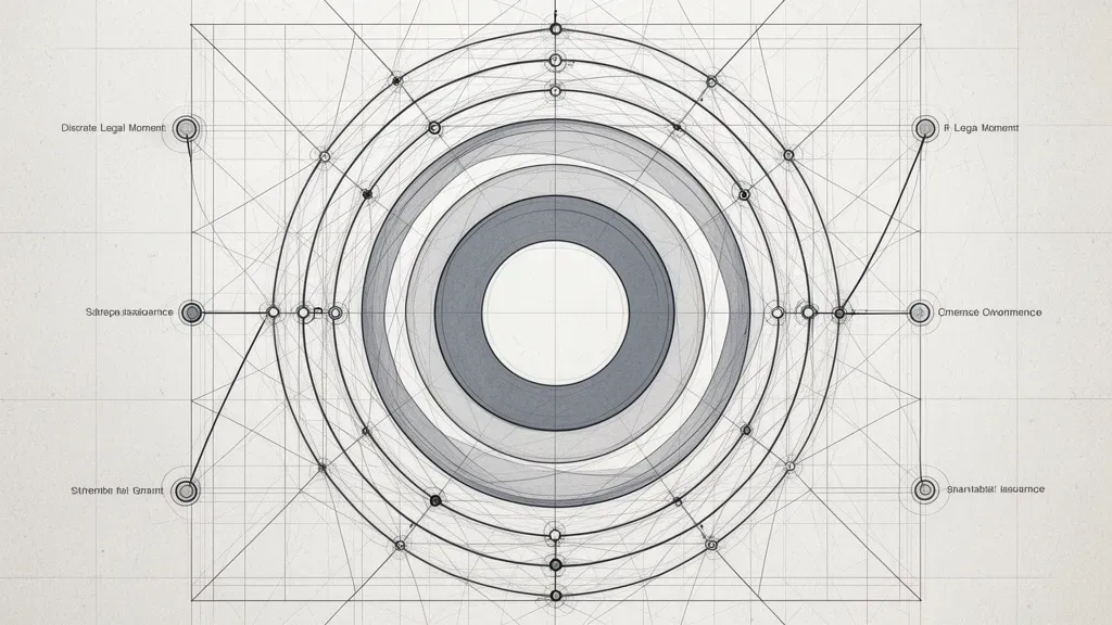 Abstract cap-table circles in navy fresco grid, copper core node; right-side negative space.