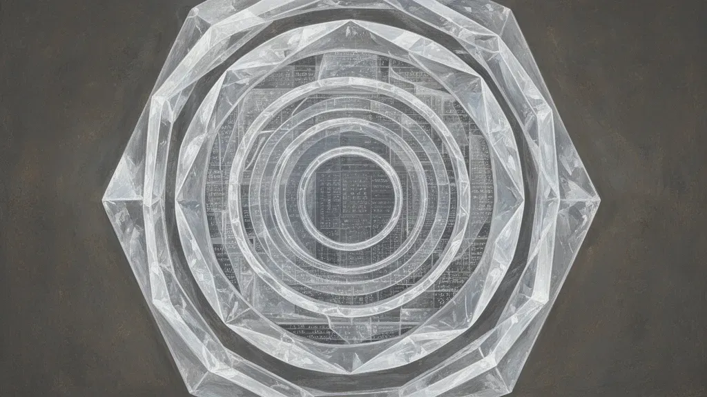 Textured navy fresco with layered teal medallion and copper lattice; left focal, open right space