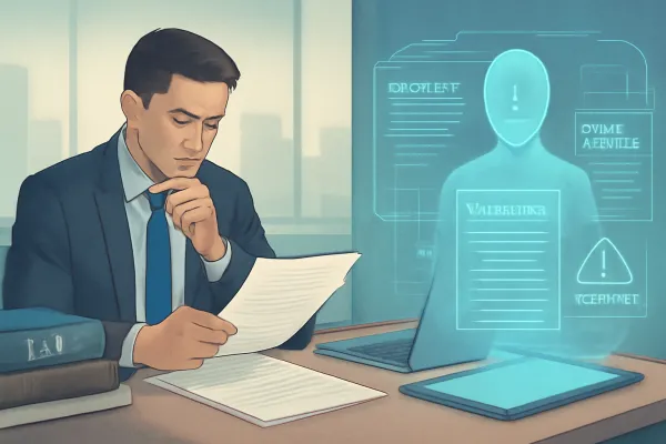 Human lawyer and AI interface collaborating on legal work in modern office setting