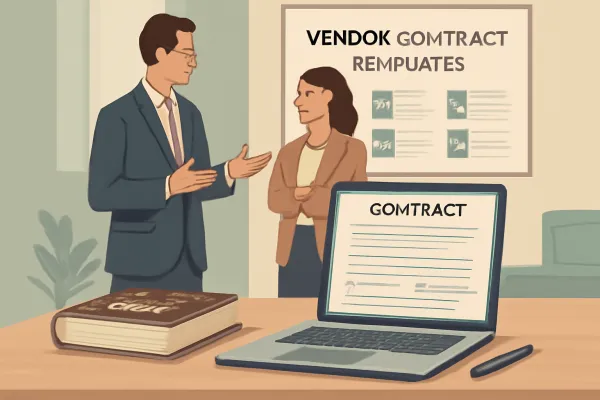 Professional office scene highlighting vendor contract templates for startups and businesses.