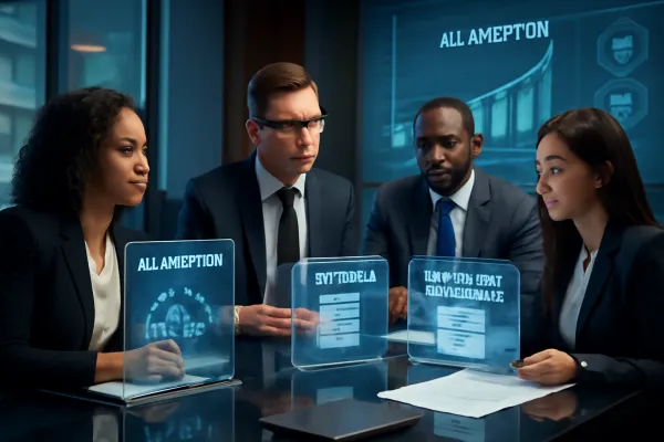 Legal professionals collaborate using AI-powered workflows and automation in a modern office.