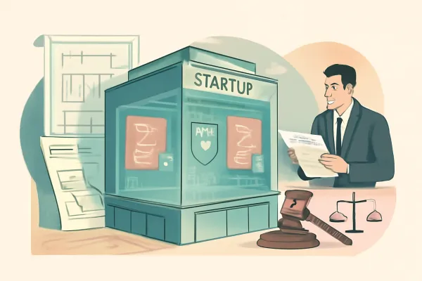 Illustration showing HIPAA, architecture, and legal integration for healthcare startups.