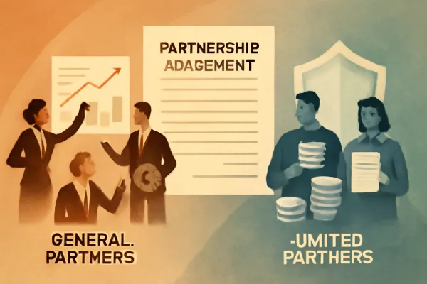 Abstract illustration of Limited Partnership roles with general and limited partners and partnership agreement