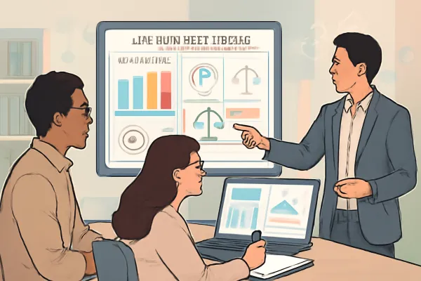 Startup team analyzing law firm data dashboard to make informed legal decisions.