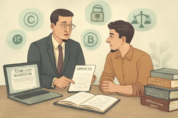 Lawyer advising a startup publisher on copyright and legal protection.