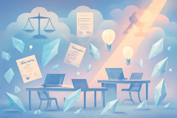 Surreal pastel scene symbolizing startup legal strategy during venture capital cold spells.