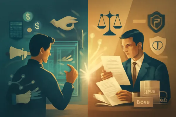 Stylized illustration of startup consulting and legal guidance empowering business growth.