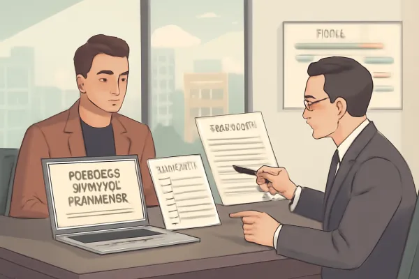 Startup founder and lawyer reviewing lease agreement and due diligence checklist in modern office.
