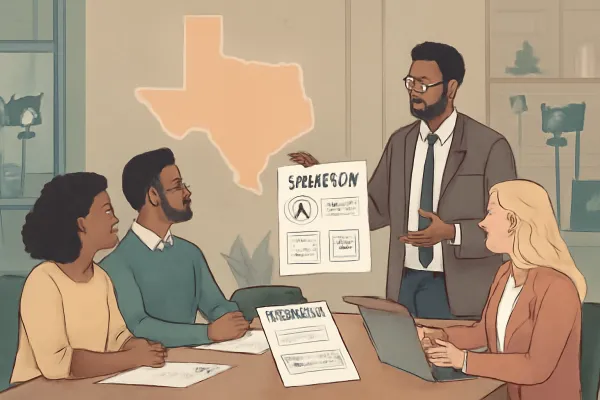 Texas startup team and lawyer reviewing SAG-AFTRA contracts in a modern office.