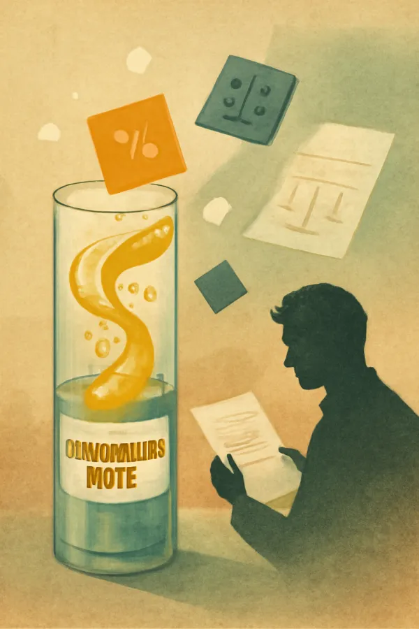 Abstract image of a glass cylinder with interest symbols and equity shapes highlighting convertible note financing.