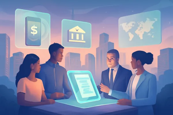 Futuristic digital finance scene blending tech innovation and legal guidance concepts