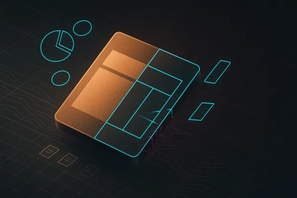 Futuristic cap table slab: ordered left vs. fractured right; orbiting founder, pool, SAFE chips.