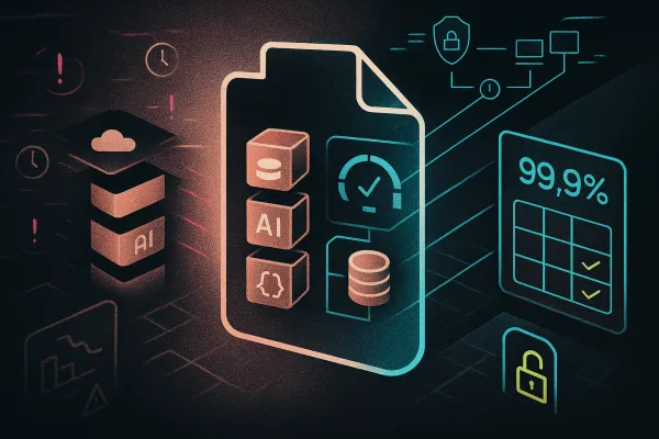 Isometric SaaS dashboard: contract shield clarifies vendors; weak left, strong 99.9% right.