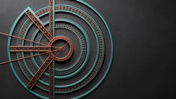 Geometric medallion left on navy, teal/copper lattice; textured watercolor, blank right space