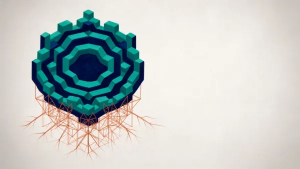 Geometric teal/navy medallion with copper lattice on navy fresco, right side negative space